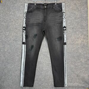 Homme + Femme Denim Jeans Mens 44 (fits 42x31) Side Logo Stripe Skinny Gray
